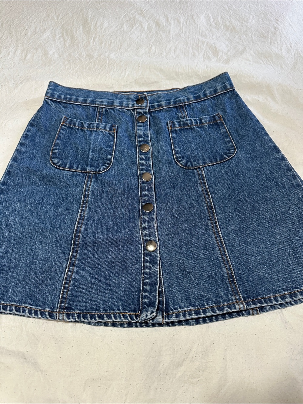 BDG Button-Front Denim A-Line Skirt - Blue